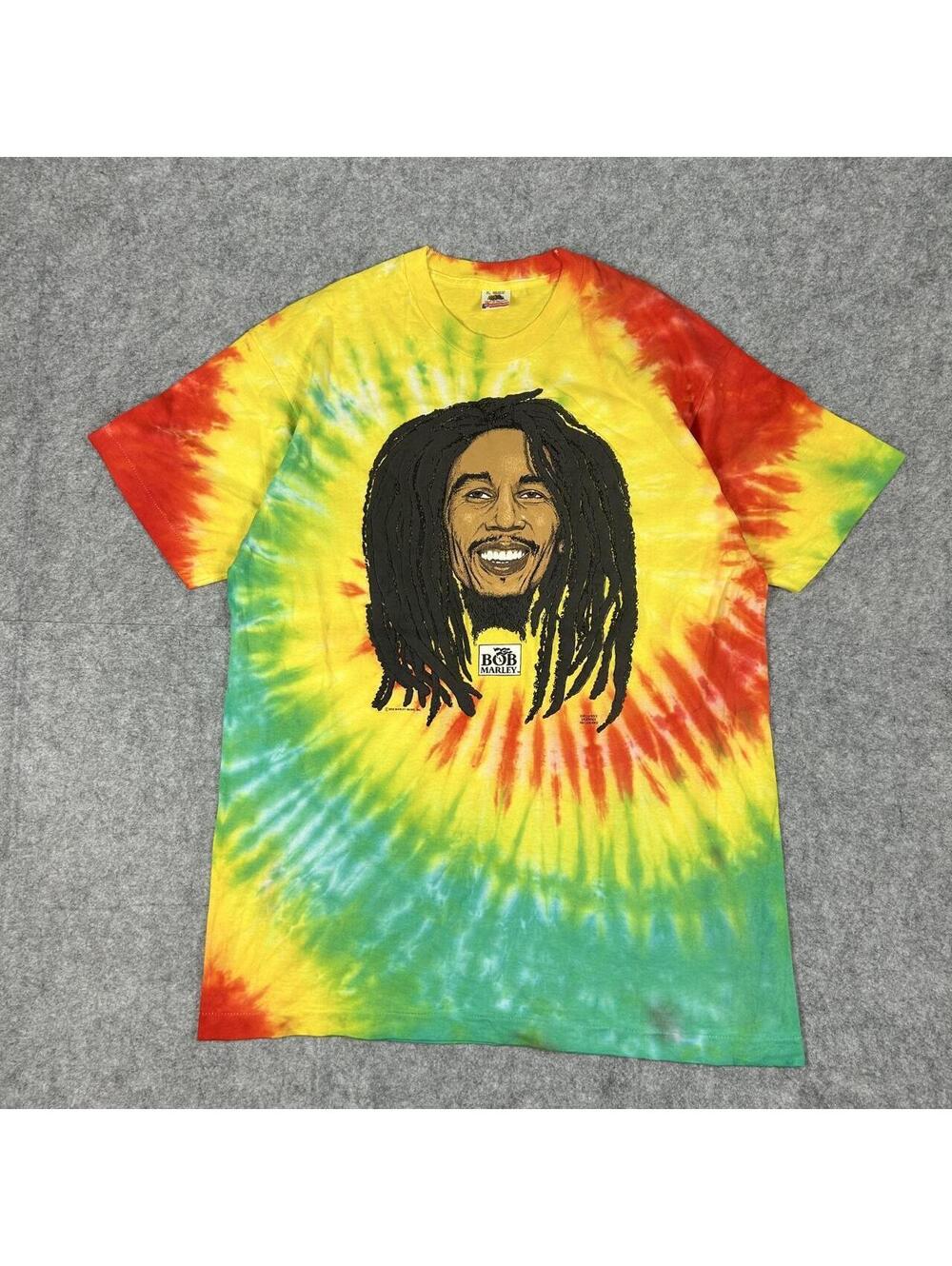 Vintage 90s Single Stitch T-Shirt Tie Dye Bob Marley Reggae Puff Print Size XL